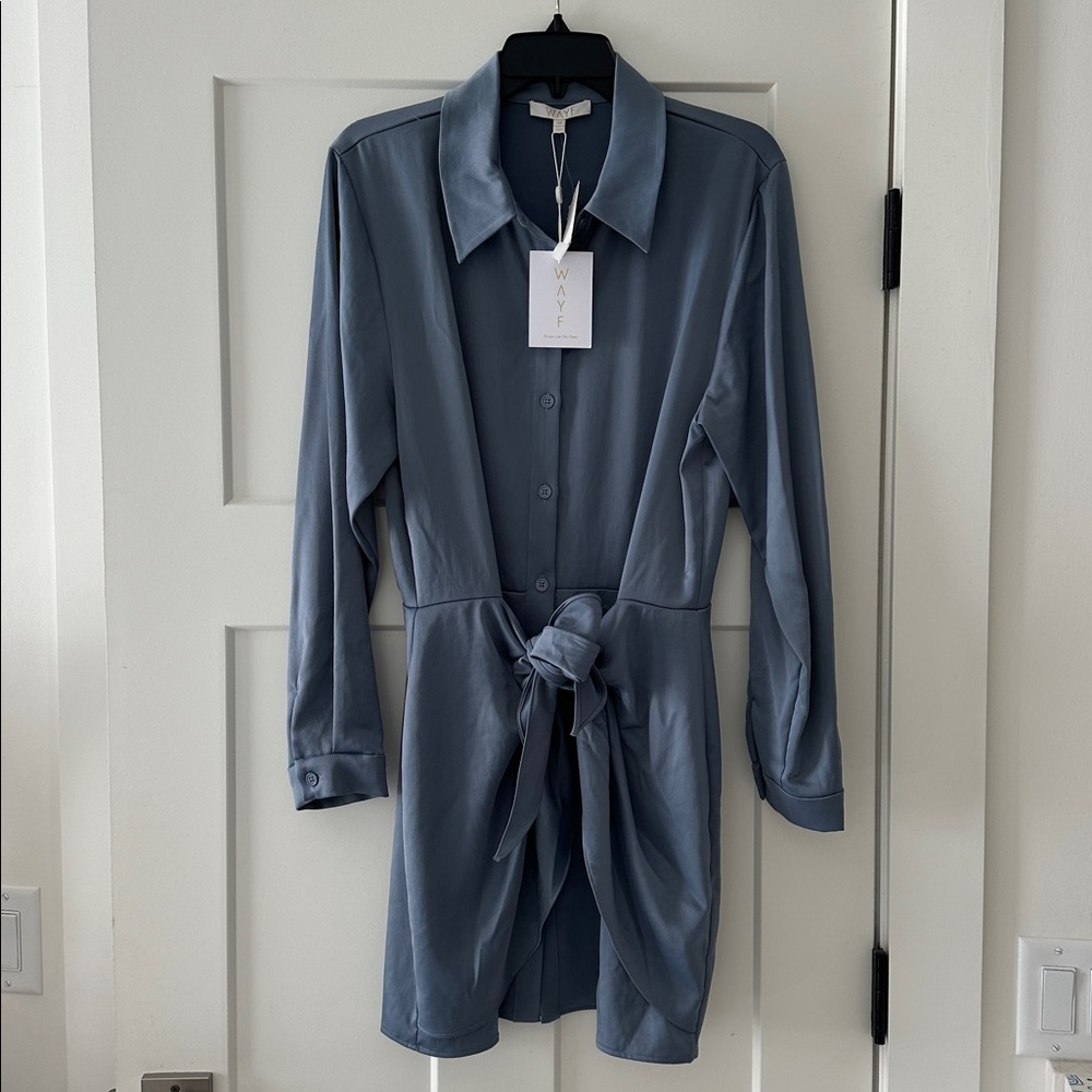 Wayf Grey Long Sleeve Mini Dress Blouse Medium